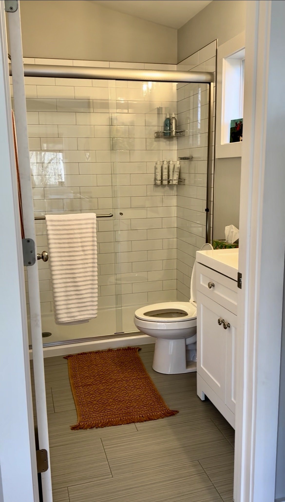 Escape Pod, bathroom with glass walk-in shower